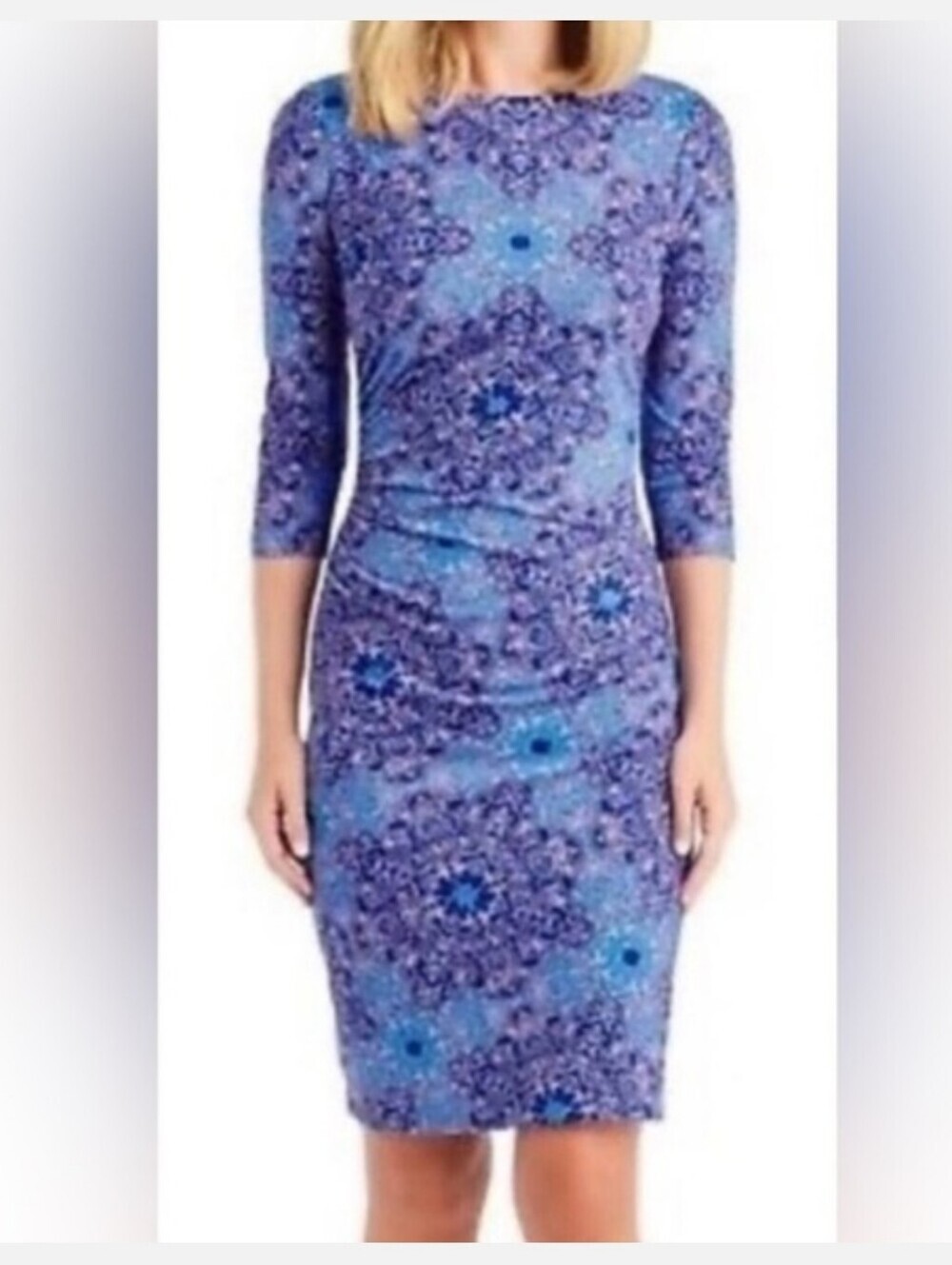 McLaughlin Sage Ruched Sheath Catalina Cloth Dress Size Small